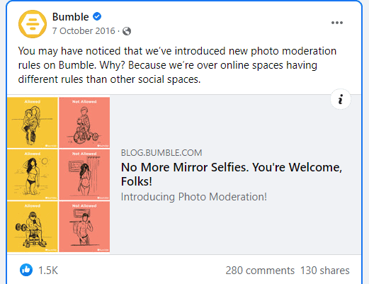 moderated on bumble meanning - facebook post about it